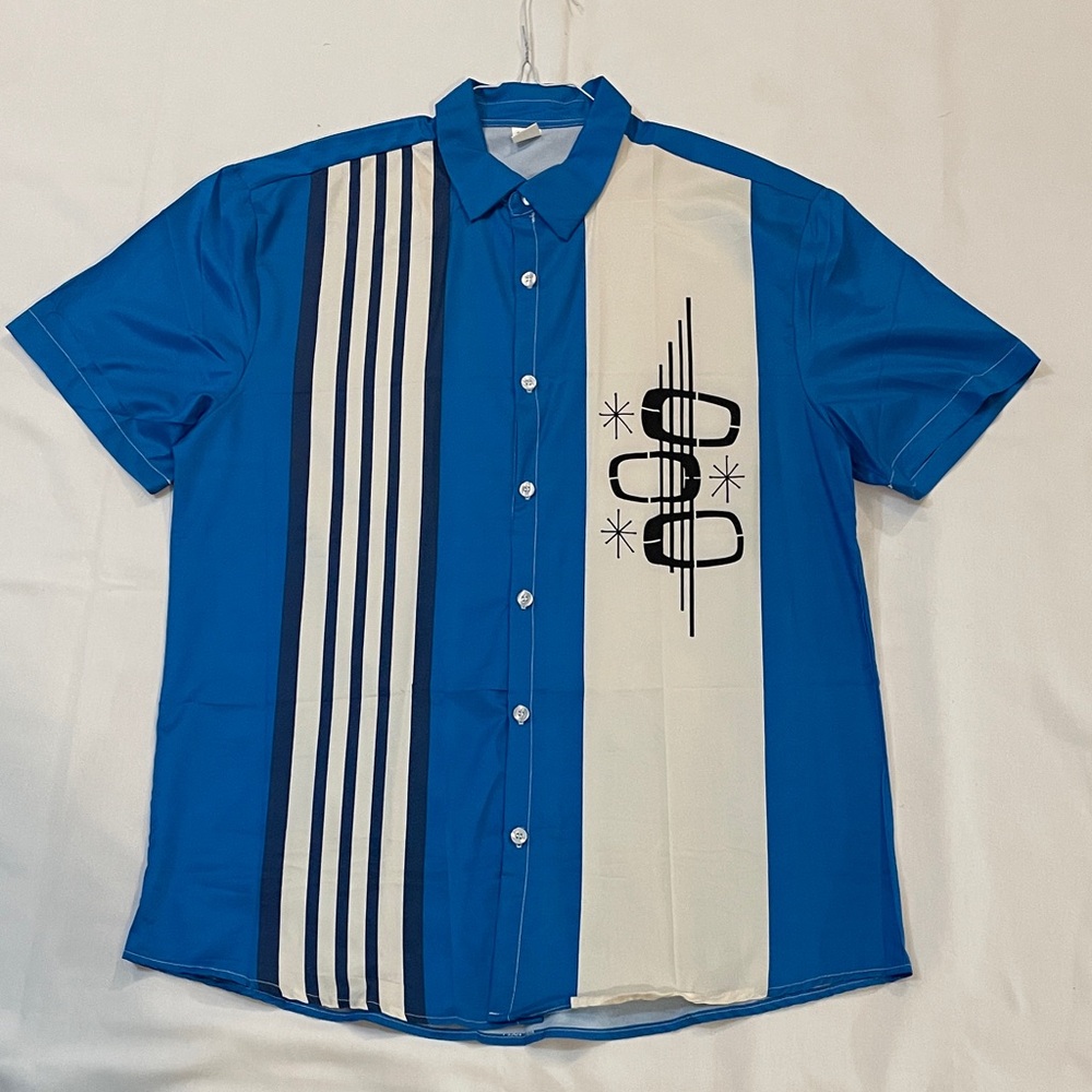 Retro 60s style Blue and White Men's Short Sleeve Shirt